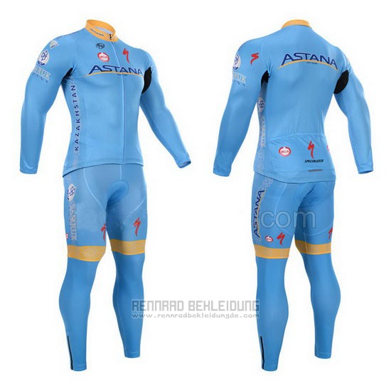 2015 Fahrradbekleidung Astana Hellblau Trikot Langarm und Tragerhose
